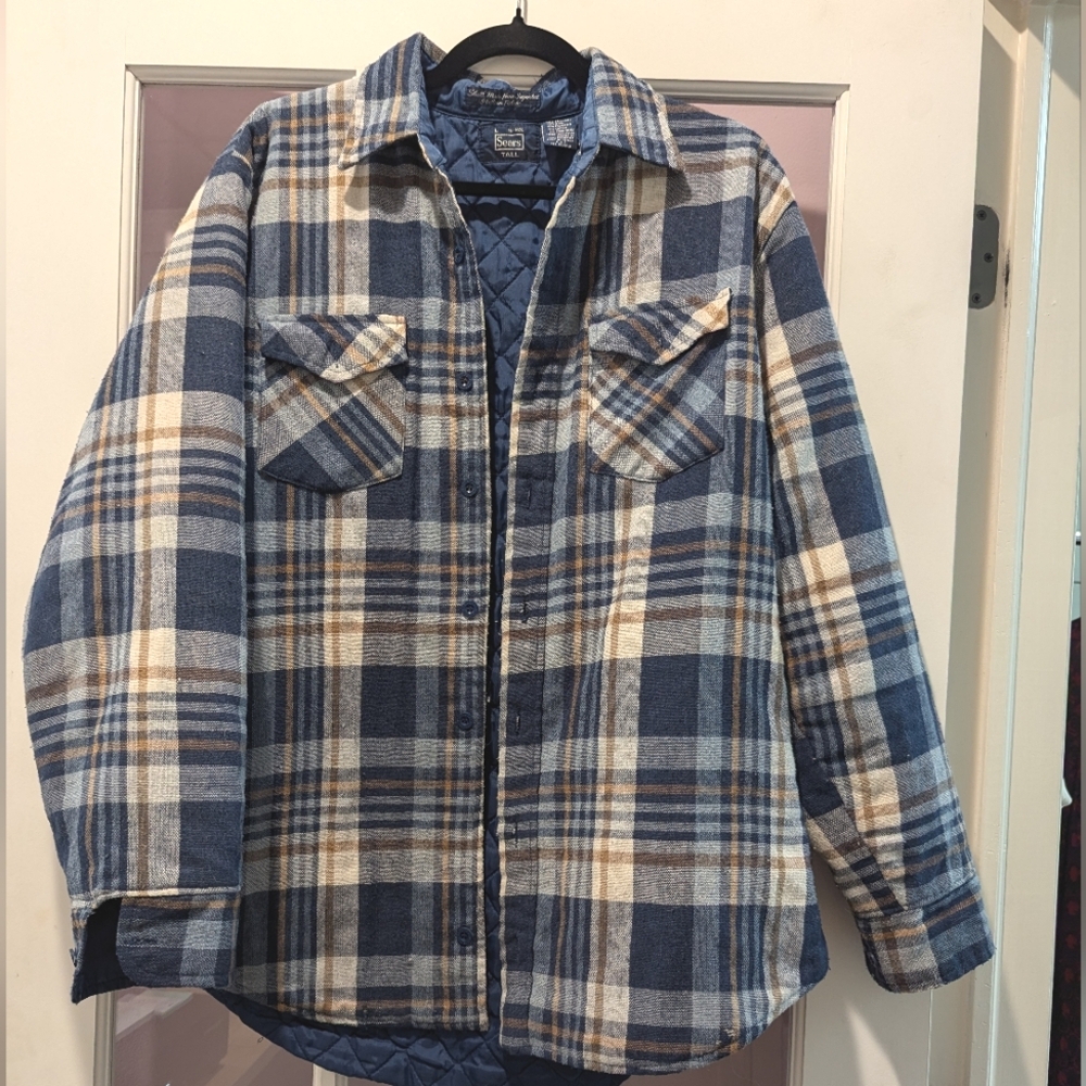Vintage 80s Sears Mens Quilted Flannel Shirt Workwear